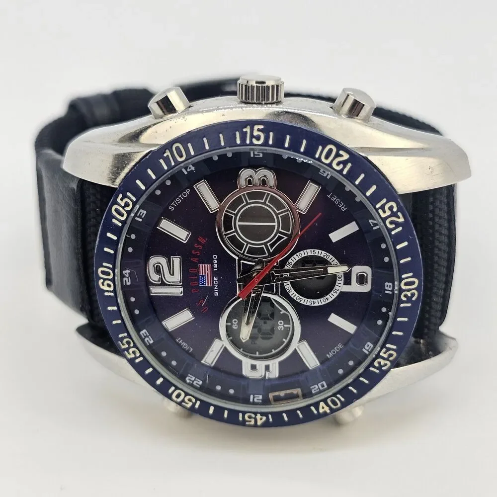 US POLO ASSN Analog Digital Men's Watch 45MM New Black Canvas Bands New Battery‎